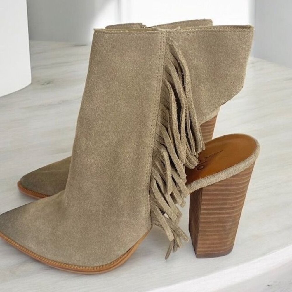 Linea Paolo Fringed Suede Elise Booties Tan Size 7.5 - Picture 3 of 11